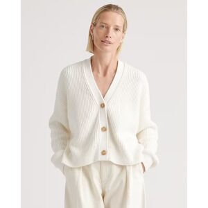 Quince Ivory Organic Cotton Fisherman Cropped Boxy Cardigan Sweater Medium NWT